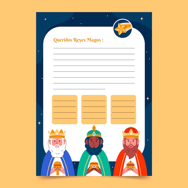 Vecteur gratuit modèle de lettre plat reyes magos