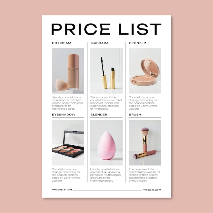 Vecteur gratuit modèle de liste de prix de maquillage