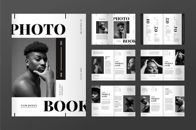 Modèle De Livre Photo Design Plat En Niveaux De Gris