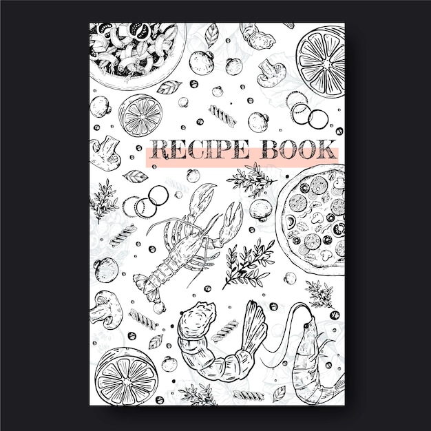 Vecteur gratuit modèle de livre de recettes dessiné à la main