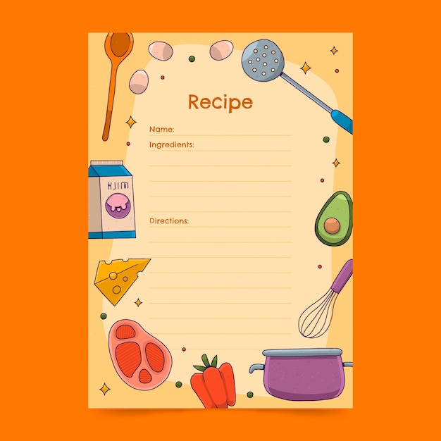 Vecteur gratuit modèle de livre de recettes dessiné à la main