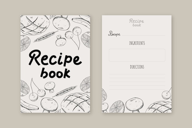 Vecteur gratuit modèle de livre de recettes dessiné à la main