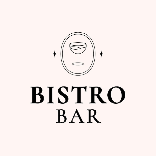 Vecteur gratuit modèle de logo de bar bistro avec illustration de verre à cocktail minimale