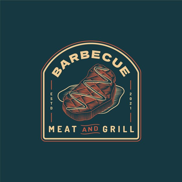 Modèle de logo de barbecue créatif avec détails