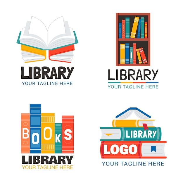 Vecteur gratuit modèle de logo de bibliothèque design plat dessiné à la main