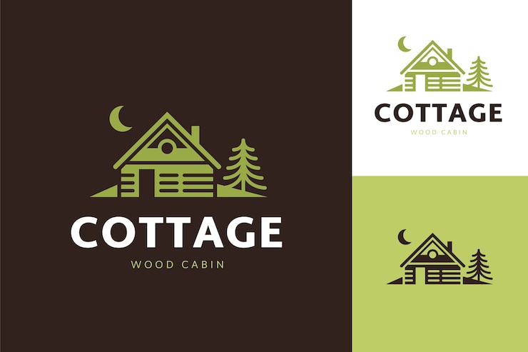 Vecteur gratuit modèle de logo de chalet plat dessiné à la main