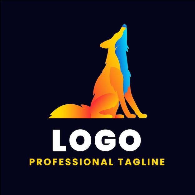Modèle de logo de coyote de couleur dégradée