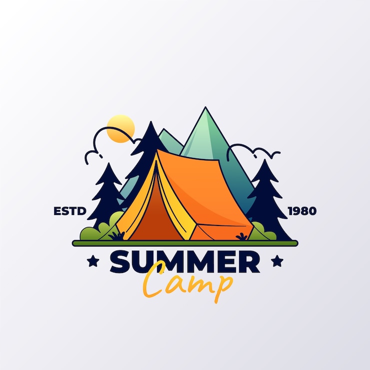 Vecteur gratuit modèle de logo dégradé pour camp d'été