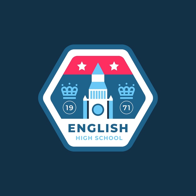 Modèle de logo d'école anglaise design plat