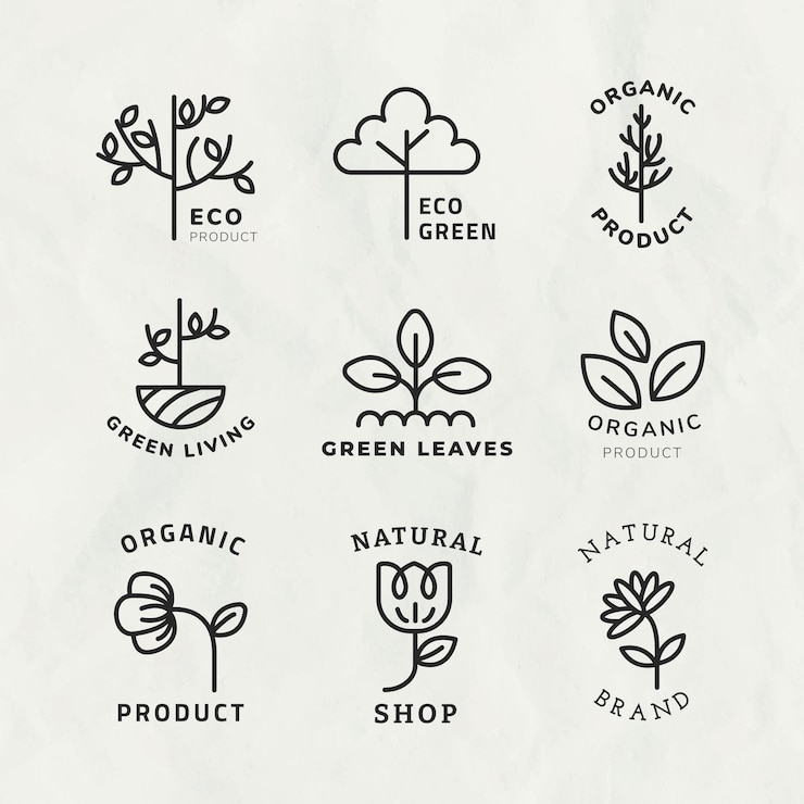 Vecteur gratuit modèle de logo écologique de ligne pour la marque avec jeu de texte