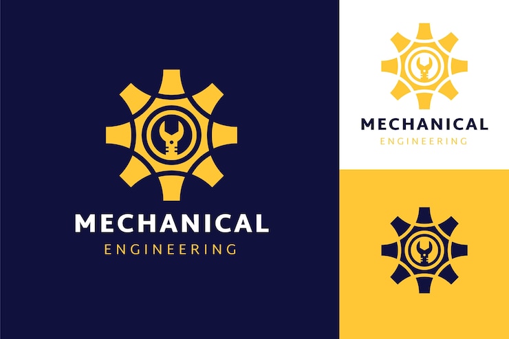 Vecteur gratuit modèle de logo de génie mécanique dessiné à la main