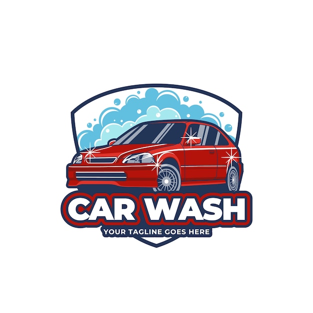 Vecteur gratuit modèle de logo de lavage de voiture dessin animé dessiné à la main