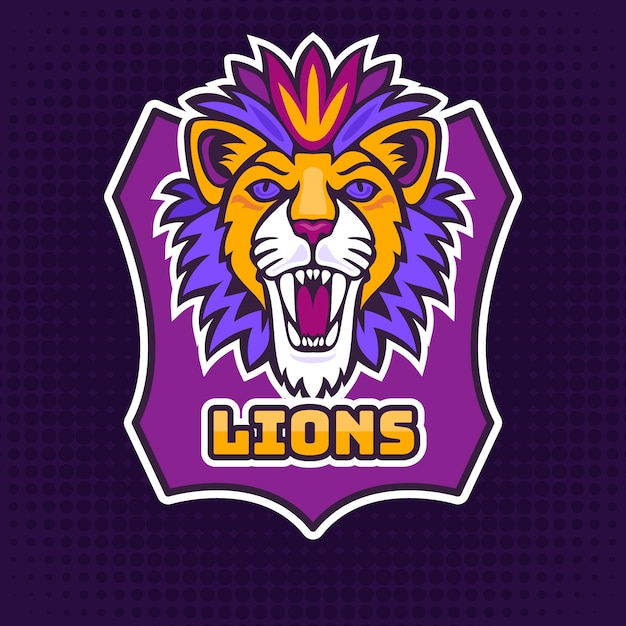Vecteur gratuit modèle de logo de lion esport dessiné à la main