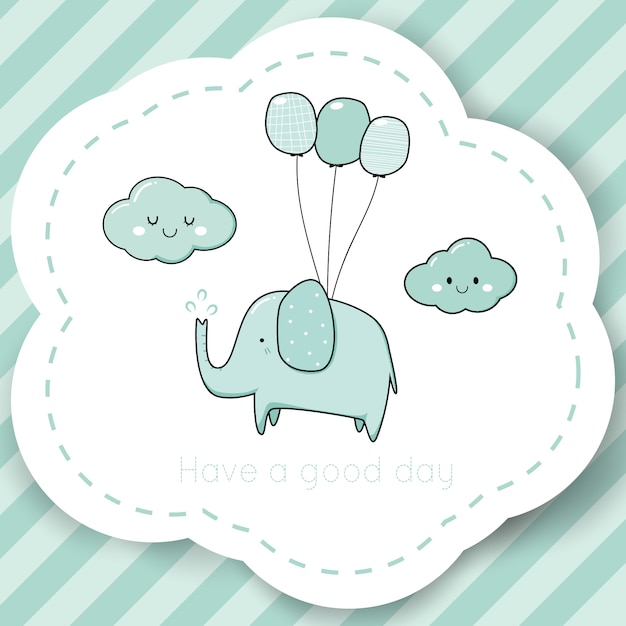 Modele De Logo De Marque Pour Le Dessin Anime Mignon Bebe Douche Elephant Doodle Vecteur Premium