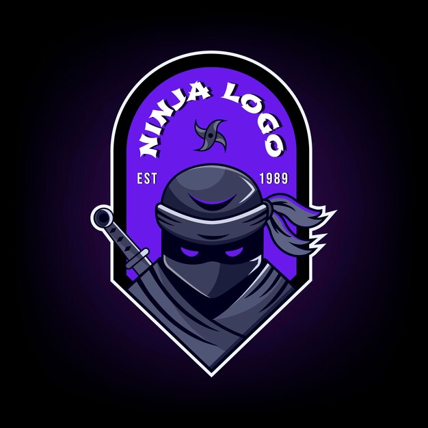 Modèle de logo Ninja dans un style plat