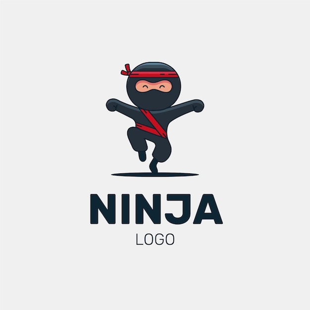 Vecteur gratuit modèle de logo ninja plat linéaire