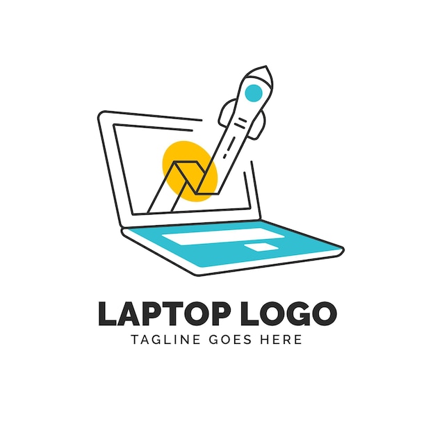 Vecteur gratuit modèle de logo d'ordinateur portable plat linéaire