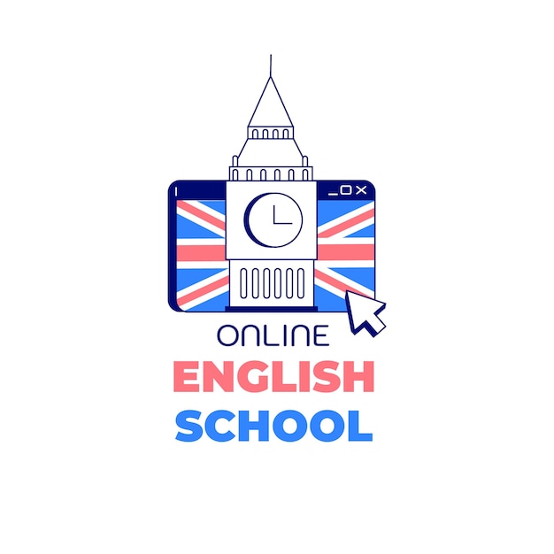 Vecteur gratuit modèle de logo plat dessiné à la main de l'école anglaise
