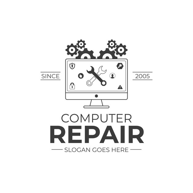 Modèle de logo pour ordinateur portable plat linéaire créatif