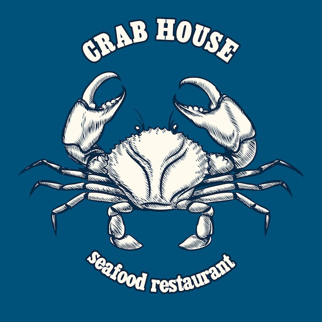 Modèle De Logo De Restaurant De Fruits De Mer Avec Crabe.