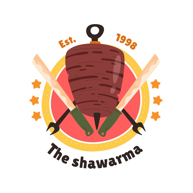 Vecteur gratuit modèle de logo shawarma dessiné à la main