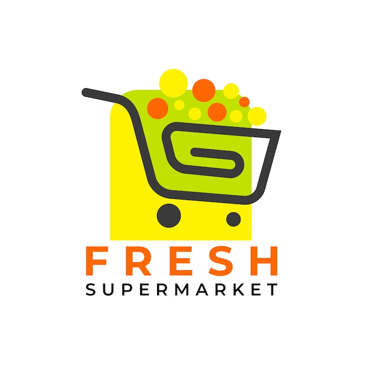 Vecteur gratuit modèle de logo de supermarché panier d'achat