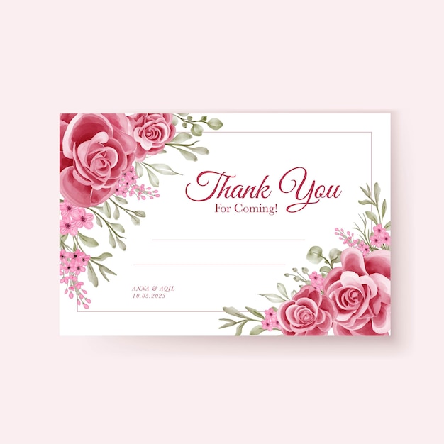Modèle de mariage de carte de remerciement rose rose