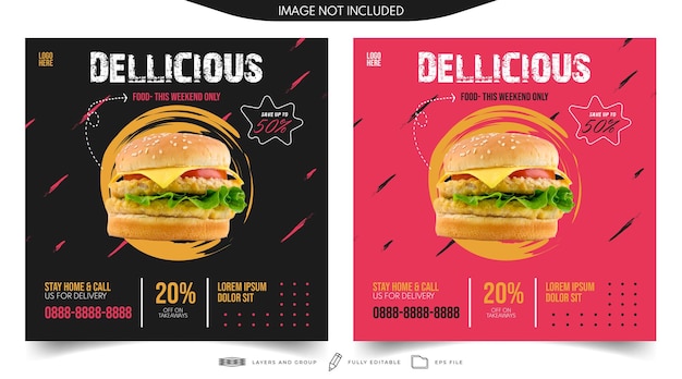 Modèle de médias sociaux burger alimentaire créatif