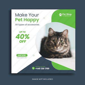 Modèle de médias sociaux pour animaux de compagnie vert animalerie instagram post modèle de vecteur de bannière promotionnelle