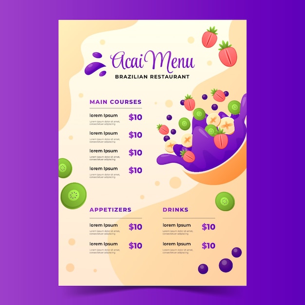 Vecteur gratuit modèle de menu acai dessiné à la main