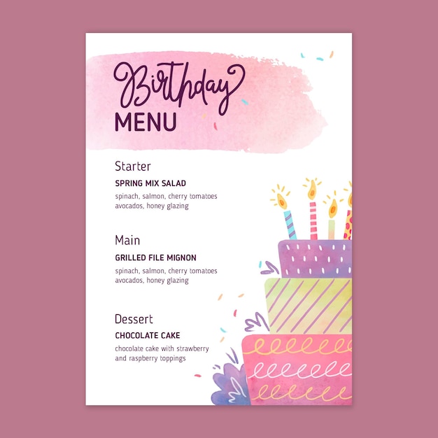 Vecteur gratuit modèle de menu d'anniversaire pour enfants