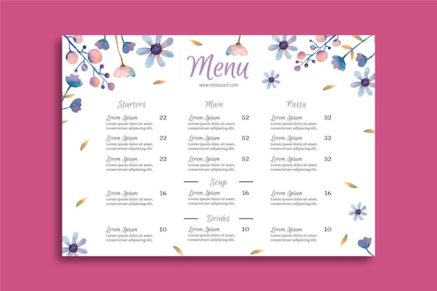 Modèle De Menu Aquarelle Fleurs épanouies