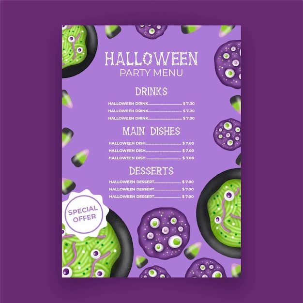 Modèle De Menu Aquarelle Halloween