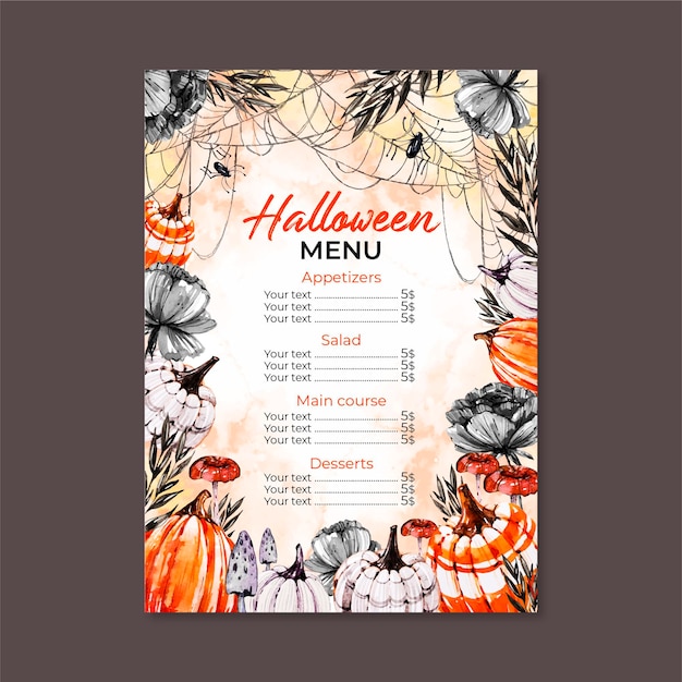 Modèle De Menu Aquarelle Halloween