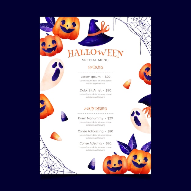 Modèle De Menu Aquarelle Halloween