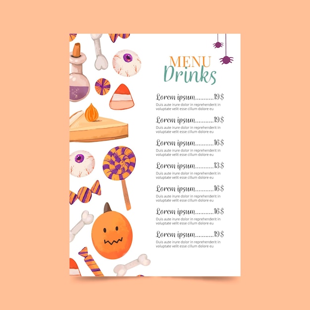 Modèle De Menu Aquarelle Joyeux Halloween