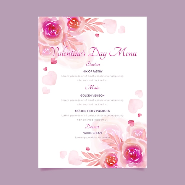 Modèle De Menu Aquarelle Saint Valentin