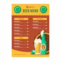 Vecteur gratuit modèle de menu de bar à bière design plat