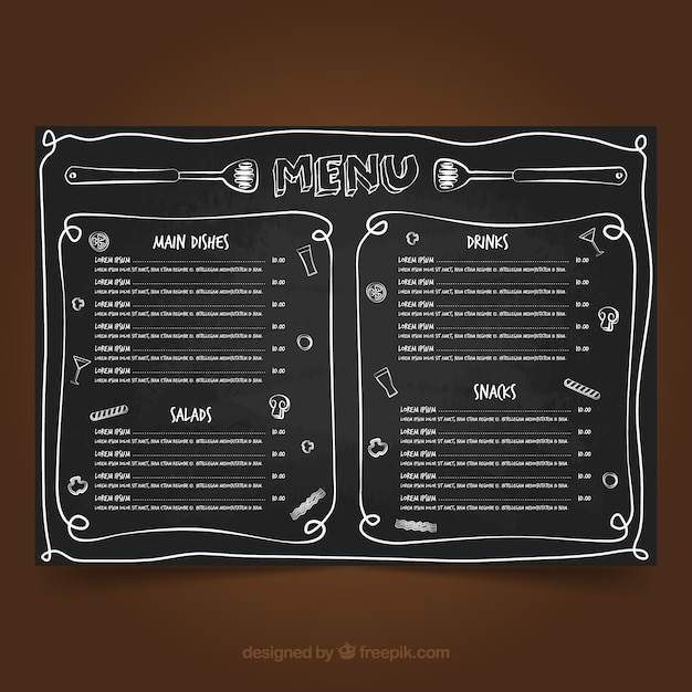 Vecteur gratuit modèle de menu blackboard