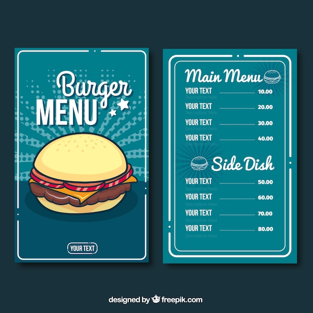 Modèle De Menu Burger Bleu