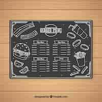 Vecteur gratuit modèle de menu burger dans le style de tableau noir