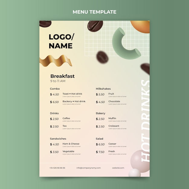 Vecteur gratuit modèle de menu de café