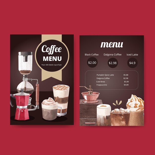 Vecteur gratuit modèle de menu avec café