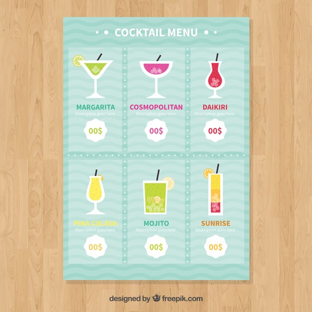 Modèle De Menu Cocktail Au Design Plat