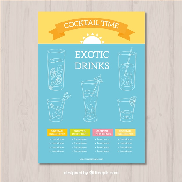 Modèle De Menu Cocktail Coloré Au Design Plat