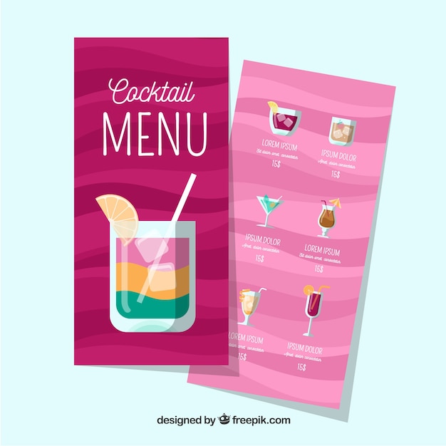 Vecteur gratuit modèle de menu cocktail avec un design plat