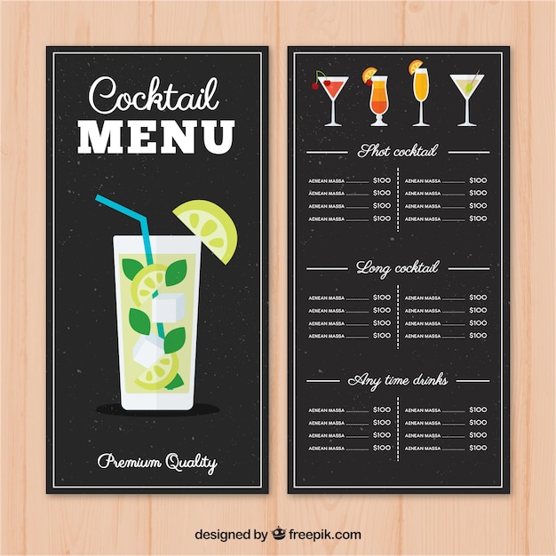 Modèle De Menu Cocktail Dessinés à La Main