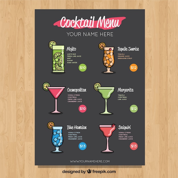 Modèle De Menu Cocktail Dessinés à La Main