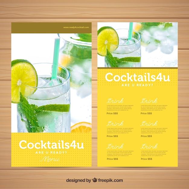 Vecteur gratuit modèle de menu cocktail avec du citron