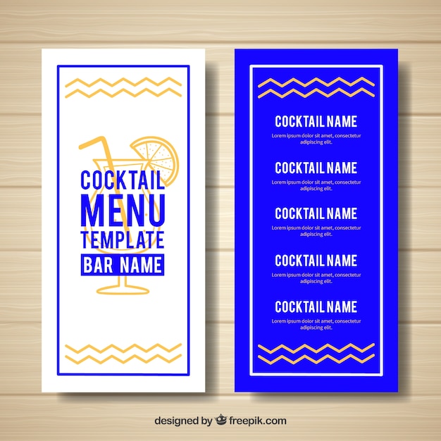 Modèle De Menu De Cocktail Moderne Bleu Et Blanc